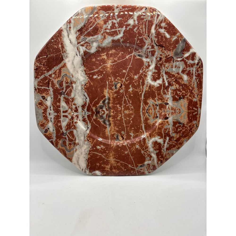 Este Ceramiche Italy Red Marble Faux Finish Octagonal Charger Plate PI 6 27 339